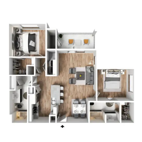 2 Bed 2.0 Bath Floor Plan